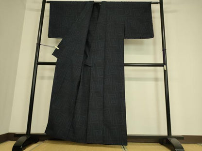 平和屋着物▽結城紬 単衣 幾何学花文 正絹 逸品 DAAS0982az