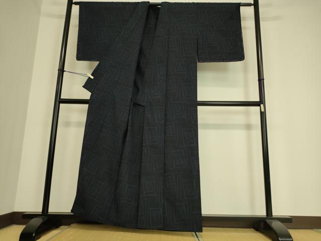 平和屋着物▽結城紬 単衣 幾何学花文 正絹 逸品 DAAS0982az