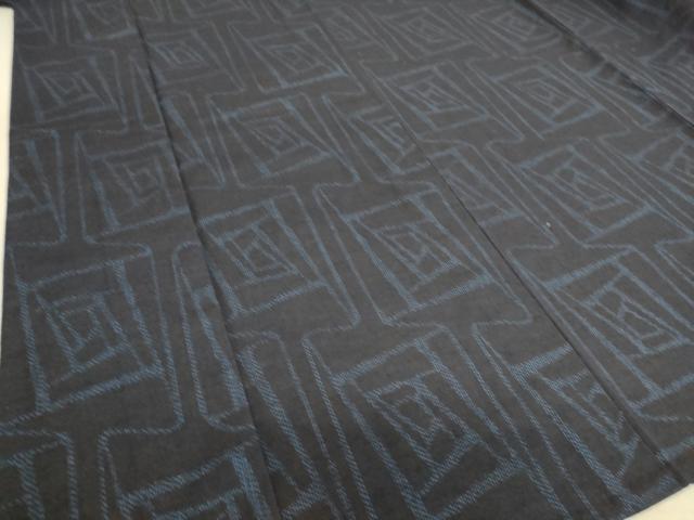 平和屋着物▽結城紬 単衣 幾何学花文 正絹 逸品 DAAS0982az
