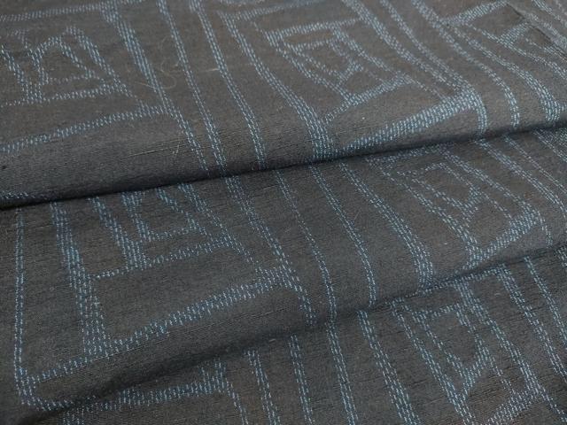 平和屋着物▽結城紬 単衣 幾何学花文 正絹 逸品 DAAS0982az