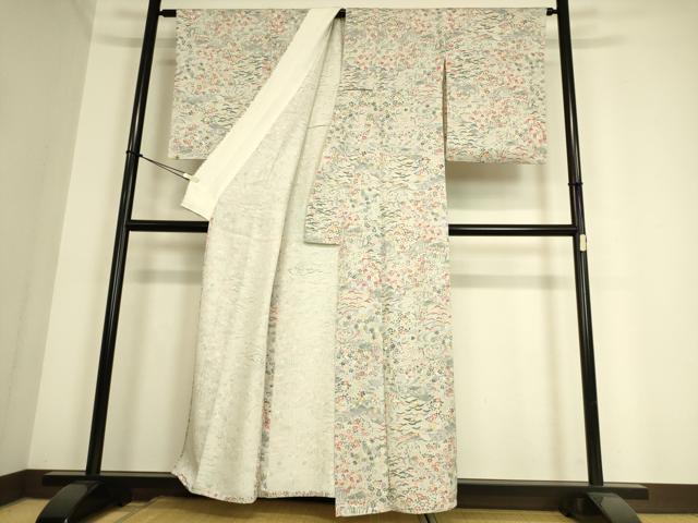 平和屋着物▽上質な小紋 単衣 茶屋辻流水花文 正絹 逸品 DAAS0983az
