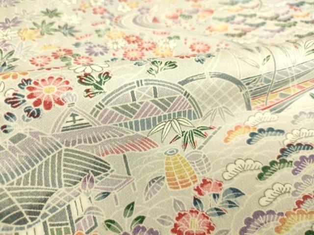 平和屋着物▽上質な小紋 単衣 茶屋辻流水花文 正絹 逸品 DAAS0983az