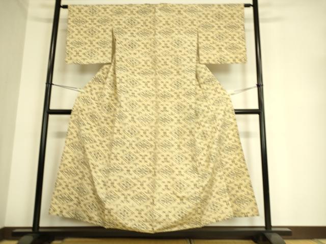 平和屋着物▽上質な紬 単衣 菱花文 正絹 逸品 DAAS0987az