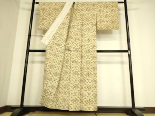 平和屋着物▽上質な紬 単衣 菱花文 正絹 逸品 DAAS0987az