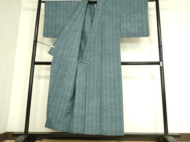 平和屋着物▽上質な紬 単衣 縞 正絹 逸品 DAAS0990az