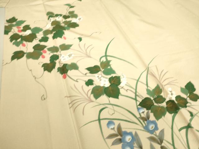 平和屋着物▽訪問着　単衣　作家物　草花文　金彩　正絹　逸品　DAAS0997az