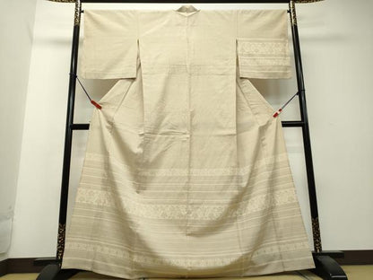 平和屋着物▽本塩沢 訪問着 単衣 横段草花文 正絹 逸品 DAAS1503ud