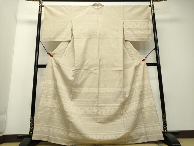 平和屋着物▽本塩沢 訪問着 単衣 横段草花文 正絹 逸品 DAAS1503ud