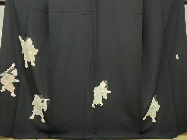 平和屋着物●訪問着 作家物 童子遊び 黒地 金彩 正絹 逸品 DAAS2008tw