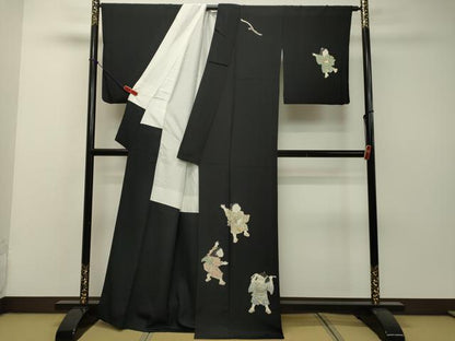 平和屋着物●訪問着 作家物 童子遊び 黒地 金彩 正絹 逸品 DAAS2008tw