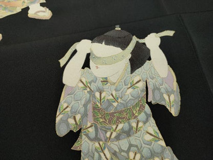 平和屋着物●訪問着 作家物 童子遊び 黒地 金彩 正絹 逸品 DAAS2008tw