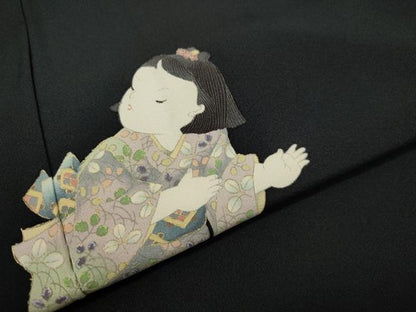 平和屋着物●訪問着 作家物 童子遊び 黒地 金彩 正絹 逸品 DAAS2008tw