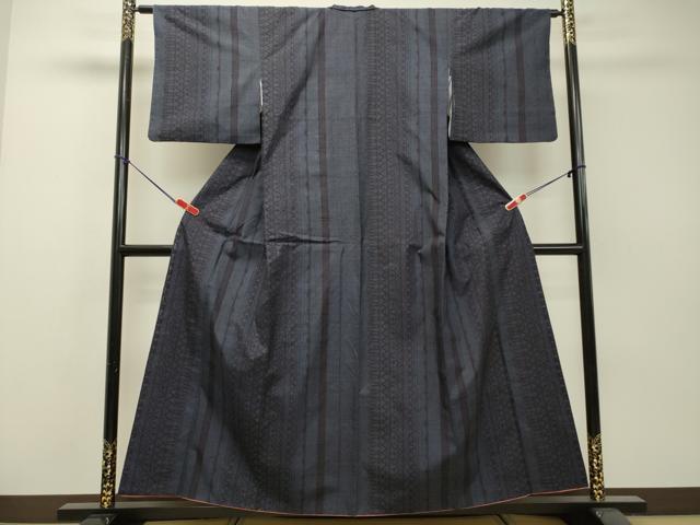 平和屋着物●結城紬　100亀甲　変わり間道　正絹　逸品　DAAS2015tw