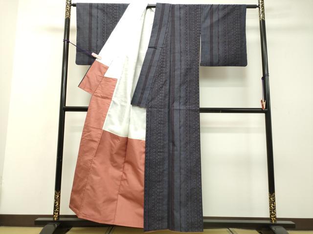 平和屋着物●結城紬　100亀甲　変わり間道　正絹　逸品　DAAS2015tw