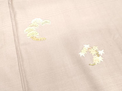 平和屋着物●訪問着 紬地 総刺繍 草花松文 暈し染め 金糸 正絹 逸品 DAAS2066tw