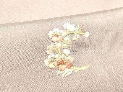 平和屋着物●訪問着 紬地 総刺繍 草花松文 暈し染め 金糸 正絹 逸品 DAAS2066tw