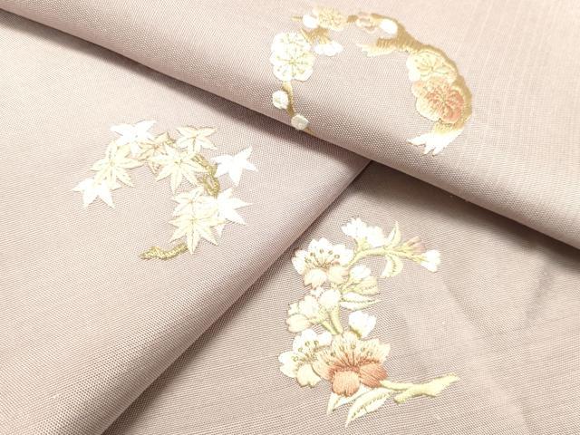平和屋着物●訪問着 紬地 総刺繍 草花松文 暈し染め 金糸 正絹 逸品 DAAS2066tw