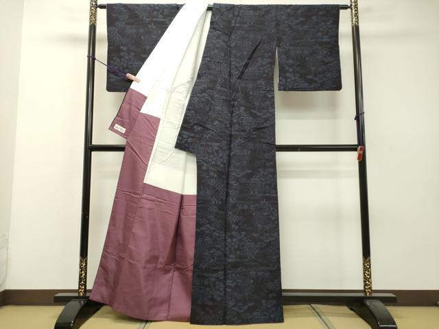 平和屋着物●結城紬 流水風景文 やまと誂製 正絹 逸品 DAAS2070tw