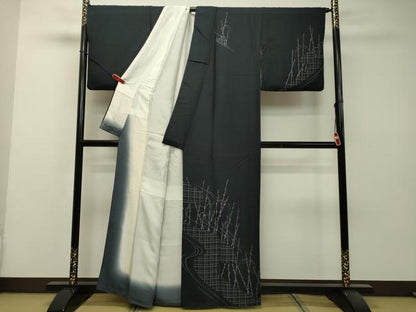 平和屋着物●訪問着 駒刺繍 流水雪輪枝蕾文 黒地 金彩 正絹 逸品 DAAS2080tw