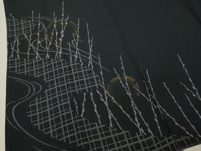 平和屋着物●訪問着 駒刺繍 流水雪輪枝蕾文 黒地 金彩 正絹 逸品 DAAS2080tw
