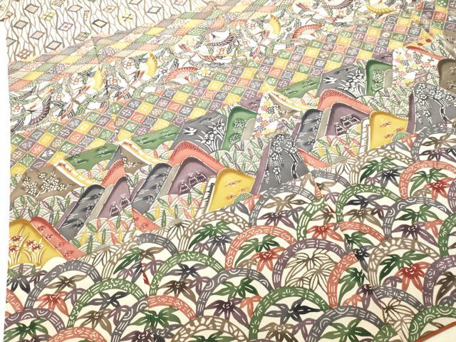 平和屋着物●色留訪問着　本場琉球紅型　横段草花文　鬼しぼ縮緬　京都きもの友禅扱い　正絹　逸品　DAAS2104tw