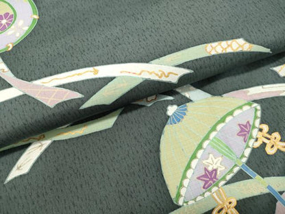 平和屋着物●本場染大島紬　訪問着　花鼓　傘　金彩　正絹　逸品　DAAS2158tw