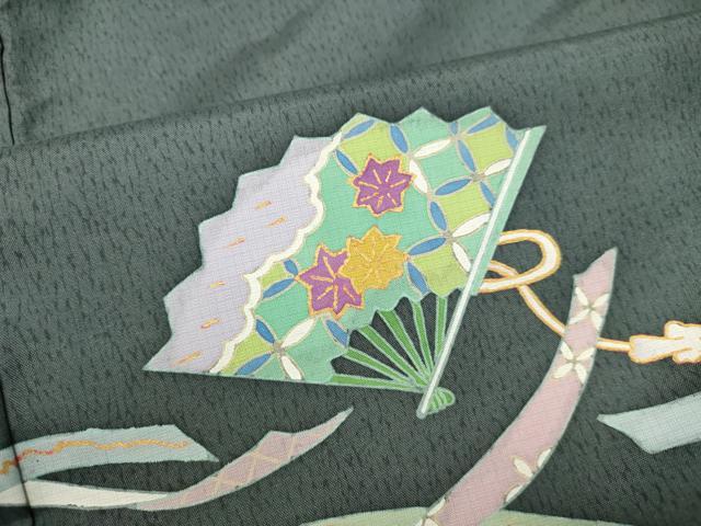 平和屋着物●本場染大島紬　訪問着　花鼓　傘　金彩　正絹　逸品　DAAS2158tw