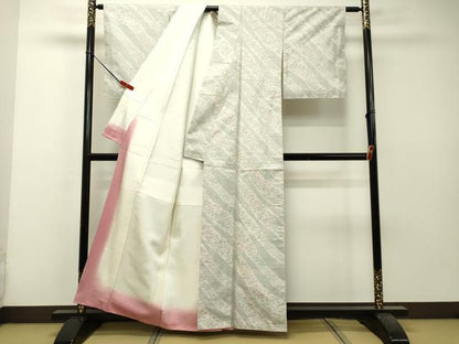 平和屋着物●本場大島紬　白大島　9マルキ　草花文　藤絹織物謹製　証紙付き　正絹　逸品　未使用　DAAS2160tw
