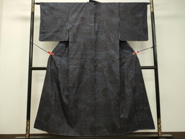 平和屋着物●本場結城紬 重要無形文化財 100亀甲 流水草花文 正絹 逸品 未使用 DAAS2162tw