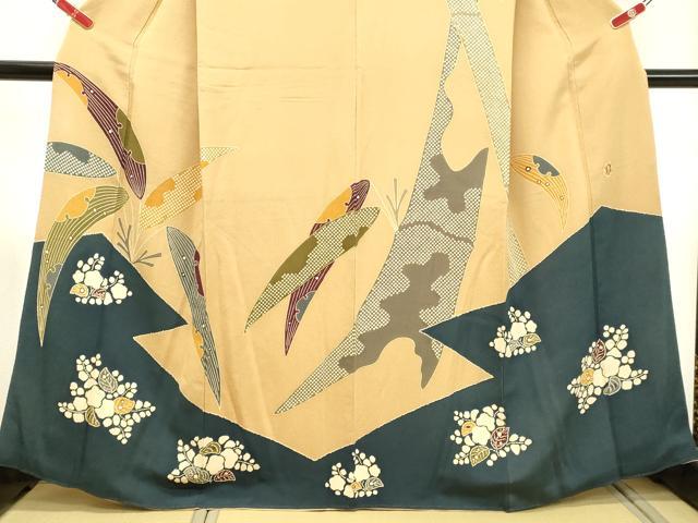 平和屋着物●和染紅型　栗山紅型　栗山吉三郎　訪問着　草葉文　鬼しぼ縮緬　正絹　逸品　DAAS2330tw