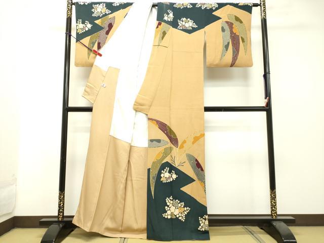 平和屋着物●和染紅型　栗山紅型　栗山吉三郎　訪問着　草葉文　鬼しぼ縮緬　正絹　逸品　DAAS2330tw