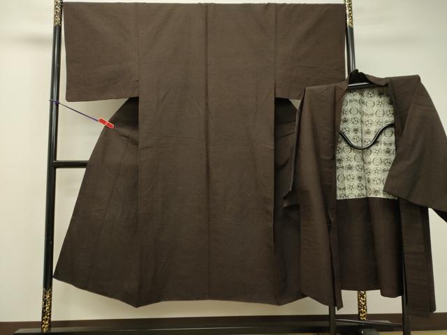 平和屋着物●男性 紬 アンサンブル 赤墨色 正絹 逸品 DAAS2369tw