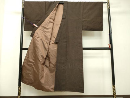 平和屋着物●男性 紬 アンサンブル 赤墨色 正絹 逸品 DAAS2369tw