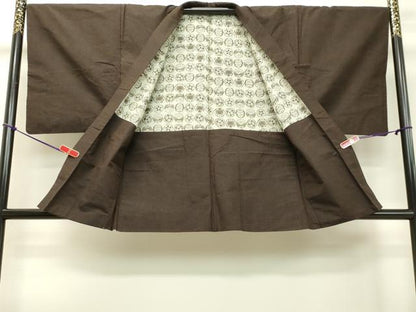 平和屋着物●男性 紬 アンサンブル 赤墨色 正絹 逸品 DAAS2369tw