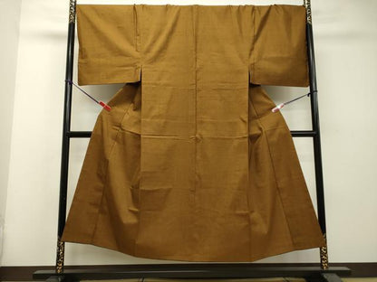平和屋着物●男性　紬　アンサンブル　黄唐茶色　キングサイズ　正絹　逸品　DAAS2371tw