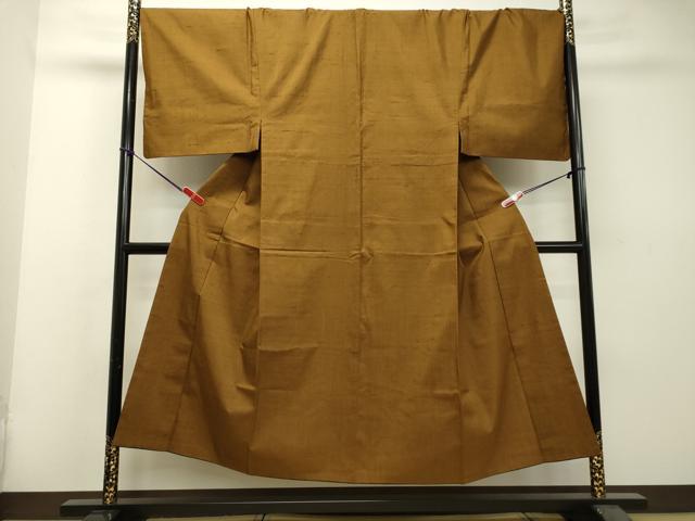 平和屋着物●男性　紬　アンサンブル　黄唐茶色　キングサイズ　正絹　逸品　DAAS2371tw