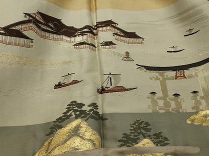 平和屋着物●男性　紬　アンサンブル　黄唐茶色　キングサイズ　正絹　逸品　DAAS2371tw