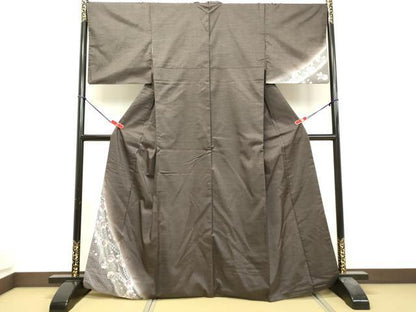 平和屋着物●訪問着 紬地 草花文 正絹 逸品 DAAS2379tw