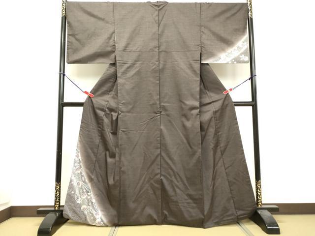平和屋着物●訪問着 紬地 草花文 正絹 逸品 DAAS2379tw
