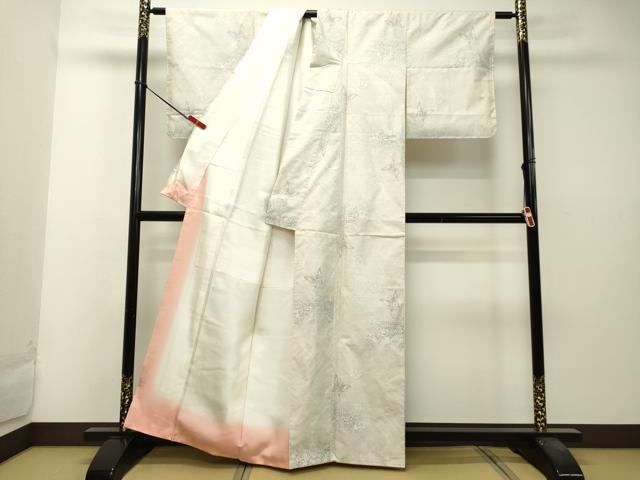平和屋着物●本場大島紬 白大島 9マルキ 舞蝶草葉文 正絹 逸品 未使用 DAAS2380tw