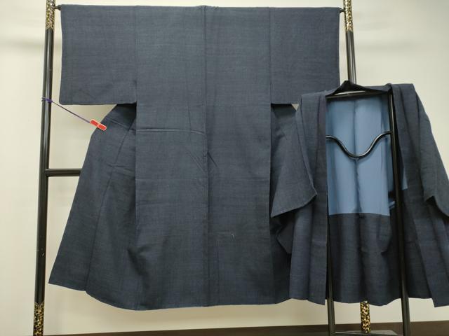 平和屋着物●男性 紬 アンサンブル ミッドナイトブルー色 正絹 逸品 DAAS2488tw