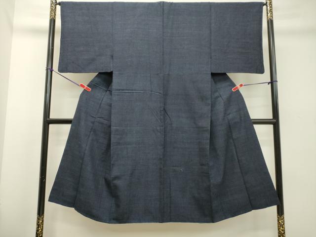 平和屋着物●男性 紬 アンサンブル ミッドナイトブルー色 正絹 逸品 DAAS2488tw