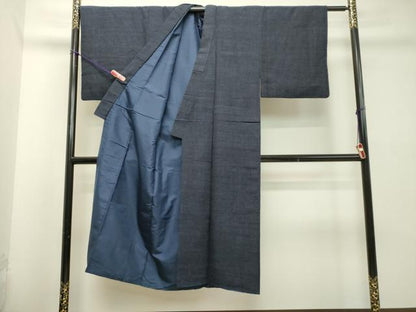 平和屋着物●男性 紬 アンサンブル ミッドナイトブルー色 正絹 逸品 DAAS2488tw