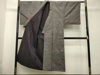 平和屋着物●男性　紬　アンサンブル　紫鼠色　正絹　逸品　未使用　DAAS2491tw