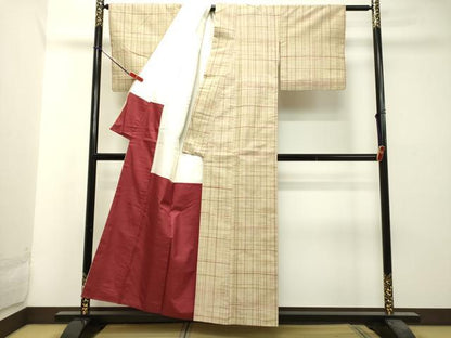 平和屋着物●上質な紬 格子 正絹 逸品 DAAS2497tw