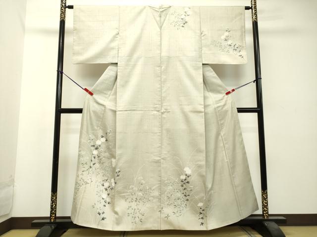 平和屋着物●訪問着　紬地　草花文　正絹　逸品　DAAS2516tw