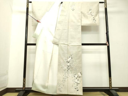 平和屋着物●訪問着　紬地　草花文　正絹　逸品　DAAS2516tw