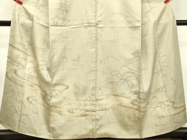 平和屋着物●訪問着　紬地　流水群れ鳥文　正絹　逸品　DAAS2517tw