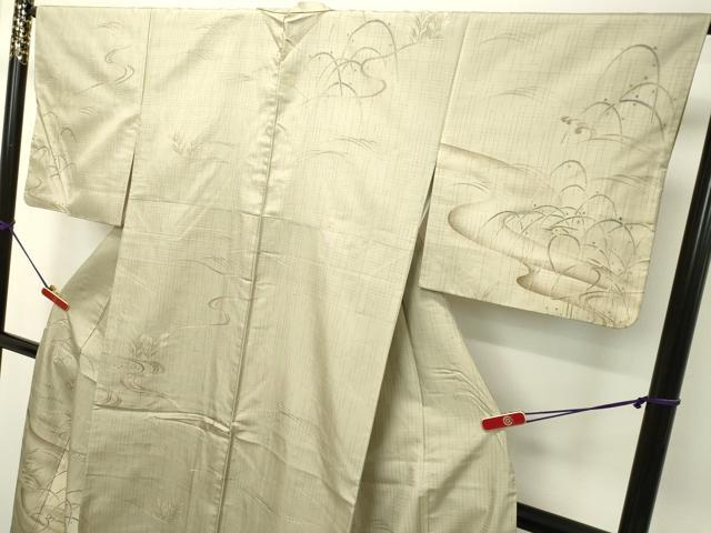 平和屋着物●訪問着　紬地　流水群れ鳥文　正絹　逸品　DAAS2517tw