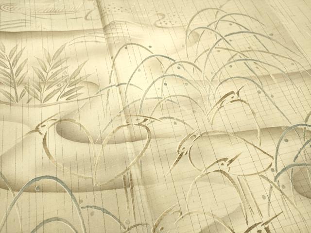 平和屋着物●訪問着　紬地　流水群れ鳥文　正絹　逸品　DAAS2517tw